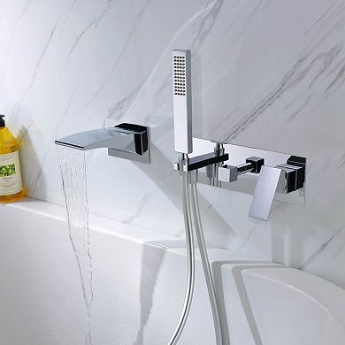 SUMERAIN Wall-Mount Waterfall Bathtub Faucet with Handheld Shower, Rough-in Valve, High Flow