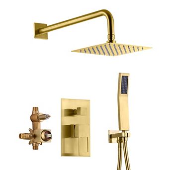 SUMERAIN Pressure Balance Shower System, 8 in Square Rain Showerhead & Handshower,Rough-In Valve