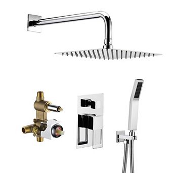 SUMERAIN Pressure Balance Shower System, 8 in Square Rain Showerhead & Handshower,Rough-In Valve