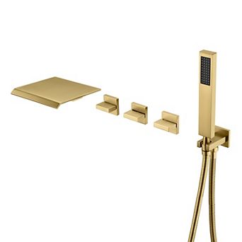 SUMERAIN Wall Mount Waterfall Tub Faucet with Hand Shower and Wide Waterfall Spout, High Flow Rate