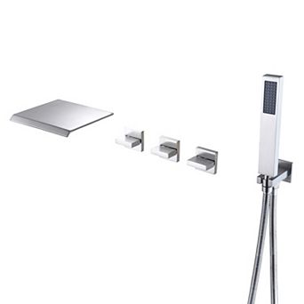 SUMERAIN Wall Mount Waterfall Tub Faucet with Hand Shower and Wide Waterfall Spout, High Flow Rate