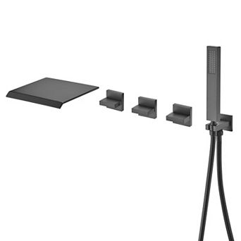 SUMERAIN Wall Mount Waterfall Tub Faucet with Hand Shower and Wide Waterfall Spout, High Flow Rate