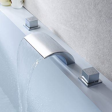 SUMERAIN Waterfall Roman Bathtub Faucet, Deck Mount High Flow Rate, Include Valve and Trim Set