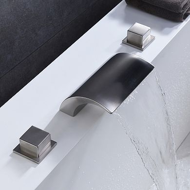 SUMERAIN Waterfall Roman Bathtub Faucet, Deck Mount High Flow Rate, Include Valve and Trim Set