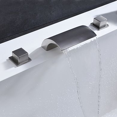 SUMERAIN Waterfall Roman Bathtub Faucet, Deck Mount High Flow Rate, Include Valve and Trim Set