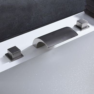 SUMERAIN Waterfall Roman Bathtub Faucet, Deck Mount High Flow Rate, Include Valve and Trim Set