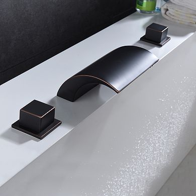 SUMERAIN Waterfall Roman Bathtub Faucet, Deck Mount High Flow Rate, Include Valve and Trim Set