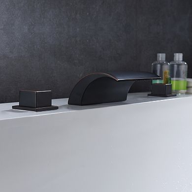 SUMERAIN Waterfall Roman Bathtub Faucet, Deck Mount High Flow Rate, Include Valve and Trim Set