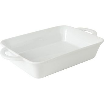 Zoulao 2.5-qt White Stoneware Baking Dish, 14.6x8.5", Oven Safe, with Handles.