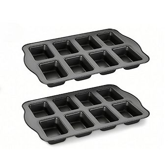 UPFHBL 2-Pack 8-Cavity Mini Loaf Pans, Nonstick Small Baking Pan Set, Dark Grey