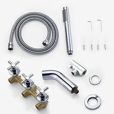 SUMEARAIN 3 Handle Wall Mount Tub Faucet with Handheld Shower, High Flow Waterfall, Rough in Valve