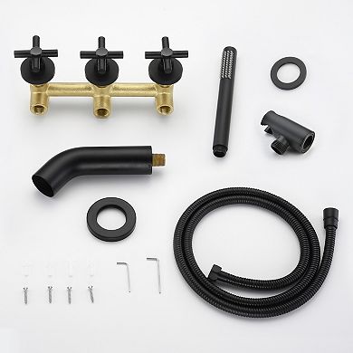 SUMEARAIN 3 Handle Wall Mount Tub Faucet with Handheld Shower, High Flow Waterfall, Rough in Valve