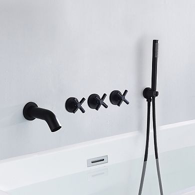 SUMEARAIN 3 Handle Wall Mount Tub Faucet with Handheld Shower, High Flow Waterfall, Rough in Valve