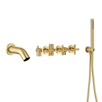 SUMEARAIN 3 Handle Wall Mount Tub Faucet with Handheld Shower, High Flow Waterfall, Rough in Valve