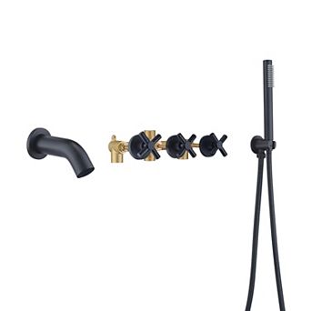 SUMEARAIN 3 Handle Wall Mount Tub Faucet with Handheld Shower, High Flow Waterfall, Rough in Valve