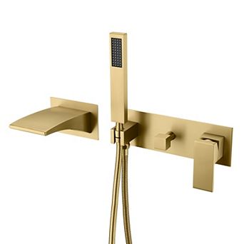 SUMERAIN Wall-Mount Waterfall Bathtub Faucet with Handheld Shower, Rough-in Valve, High Flow