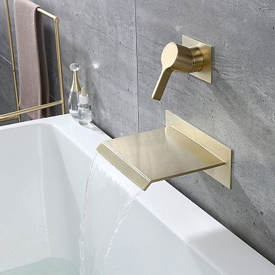 SUMERAIN Wall Mount Tub Faucet, Waterfall Tub Spout Single Handle with Rough in Valve High Flow