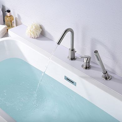 SUMERAIN 3 Hole Deck Mount Roman Tub Faucet with Hand Shower, Solid Brass, Valve Included