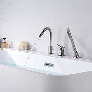 SUMERAIN 3 Hole Deck Mount Roman Tub Faucet with Hand Shower, Solid Brass, Valve Included