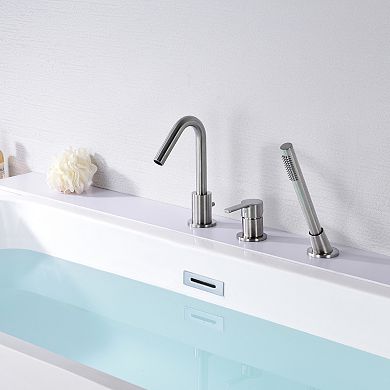 SUMERAIN 3 Hole Deck Mount Roman Tub Faucet with Hand Shower, Solid Brass, Valve Included