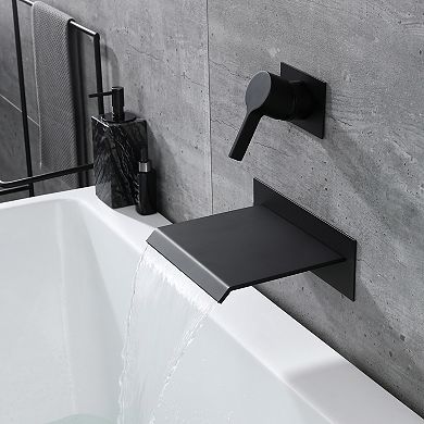 SUMERAIN Wall Mount Tub Faucet, Waterfall Tub Spout Single Handle with Rough in Valve High Flow