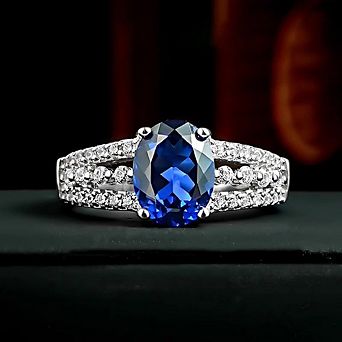 Oval Sapphire Ring Double Band Royal Blue Statement Ring