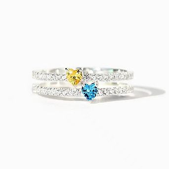 Personalized Double Heart Birthstone Ring