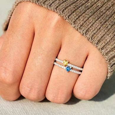 Personalized Double Heart Birthstone Ring