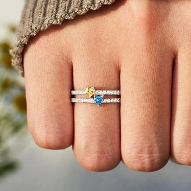 Personalized Double Heart Birthstone Ring