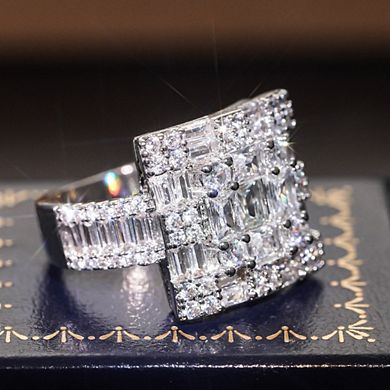 Modern Geometric Facet Cubic Zirconia Ring for Women