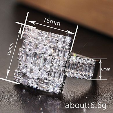 Modern Geometric Facet Cubic Zirconia Ring for Women