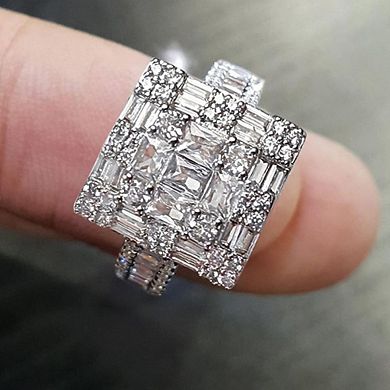 Modern Geometric Facet Cubic Zirconia Ring for Women