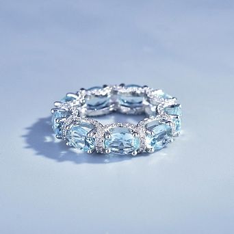 Oval-Cut Sea Blue Crystal Engagement Ring
