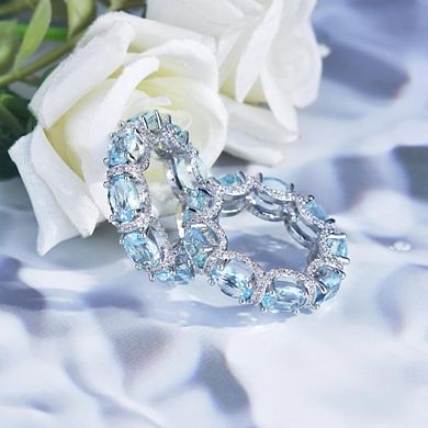Oval-Cut Sea Blue Crystal Engagement Ring
