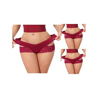 3 Packs Women's Wide Lace Trim Thong V-Cut Ice Silk Mid Rise T-Back Seamless Underwear