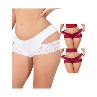 3 Packs Women's Wide Lace Trim Thong V-Cut Ice Silk Mid Rise T-Back Seamless Underwear