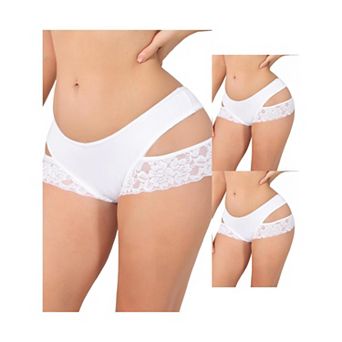 3 Packs Women's Wide Lace Trim Thong V-Cut Ice Silk Mid Rise T-Back Seamless Underwear