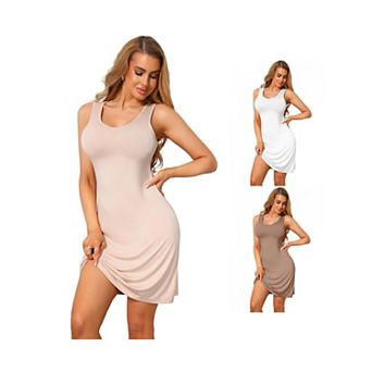 3 Packs Women's Scoop Neck Sleeveless Wide Strap Tank Dress Soft Nightgown Classic Full Slip