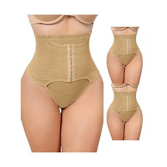 3 Packs Women's High Waisted Tummy Control Bodyshaper Panties Thong with Front Hook Closure