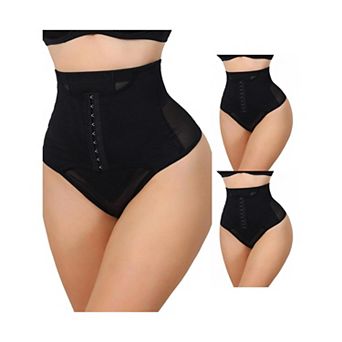 3 Packs Women's High Waisted Tummy Control Bodyshaper Panties Thong with Front Hook Closure