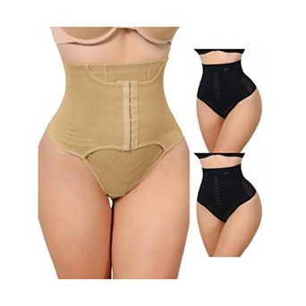 3 Packs Women's High Waisted Tummy Control Bodyshaper Panties Thong with Front Hook Closure