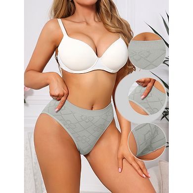 3 Packs Women's Mid Waisted Underwear Panties High-Cut Full Coverage Briefs with Plaid Pattern