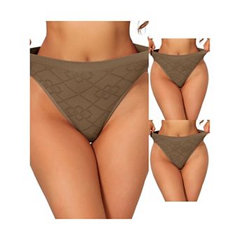 3 Packs Women's Mid Waisted Underwear Panties High-Cut Full Coverage Briefs with Plaid Pattern