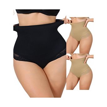 3 Packs Women's High Waisted Shapewear Thong Tummy Control Slimming Ice Silk Elegant Lace Underwear