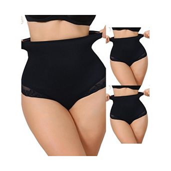 3 Packs Women's High Waisted Shapewear Thong Tummy Control Slimming Ice Silk Elegant Lace Underwear