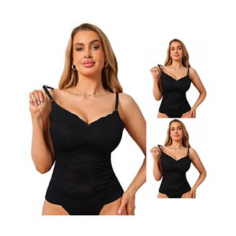 3 Packs Women's See Through Lace Camisole V Neck Spaghetti Strap Slim Fit Going Out Cami Tank