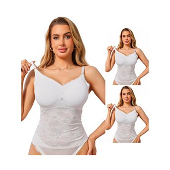 3 Packs Women's See Through Lace Camisole V Neck Spaghetti Strap Slim Fit Going Out Cami Tank