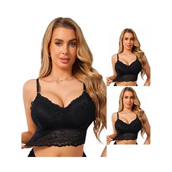 3 Packs Women's Lace V Neck Wireless Camisole Adjustable Spaghetti Straps Padded Triangle Bras