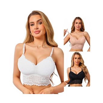 3 Packs Women's Lace V Neck Wireless Camisole Adjustable Spaghetti Straps Padded Triangle Bras