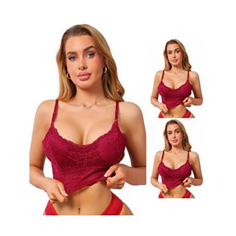 3 Packs Women's Lace V Neck Wireless Camisole Adjustable Spaghetti Straps Padded Triangle Bras